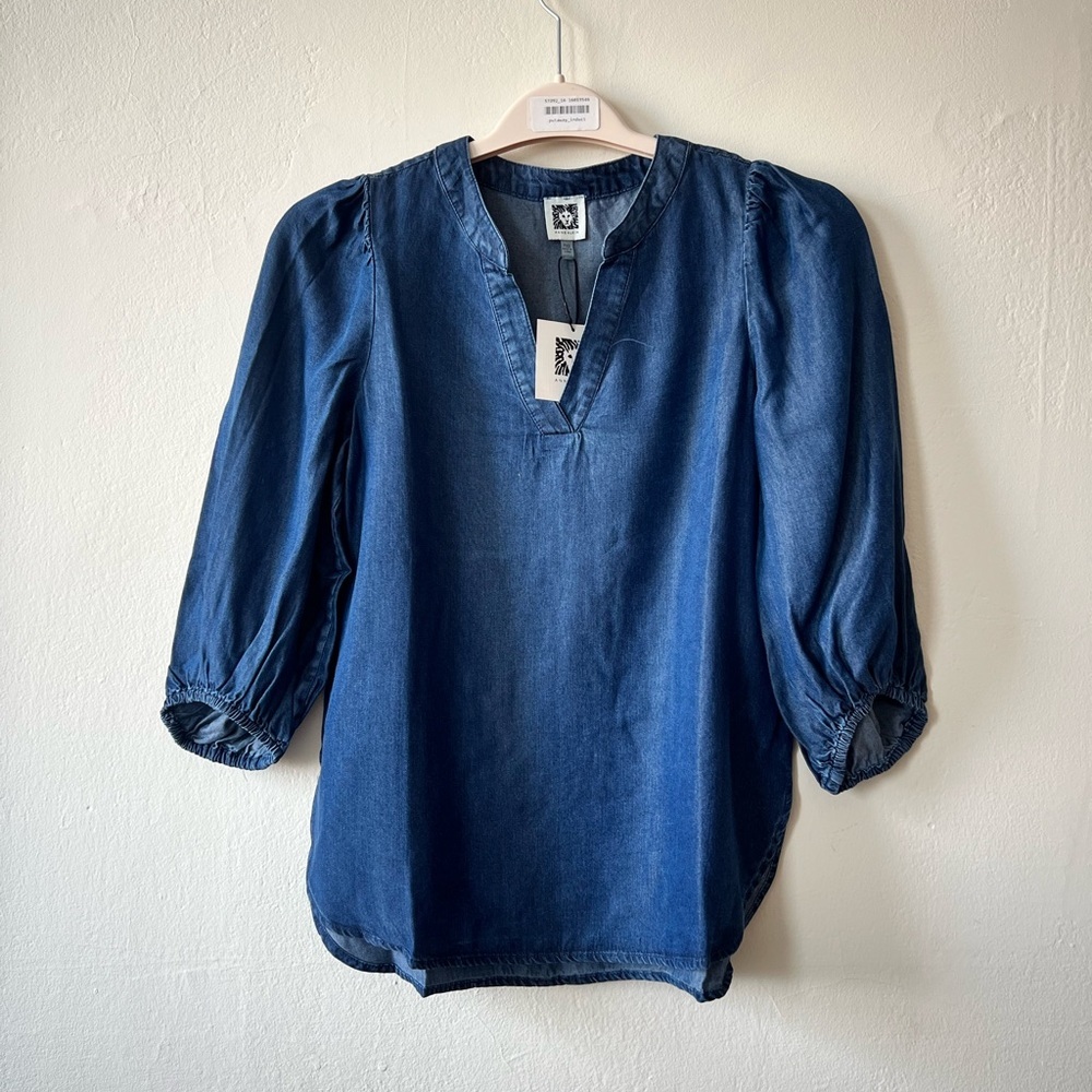 NWT Anne Klein Blue Puff Sleeve Blouse | Size XS